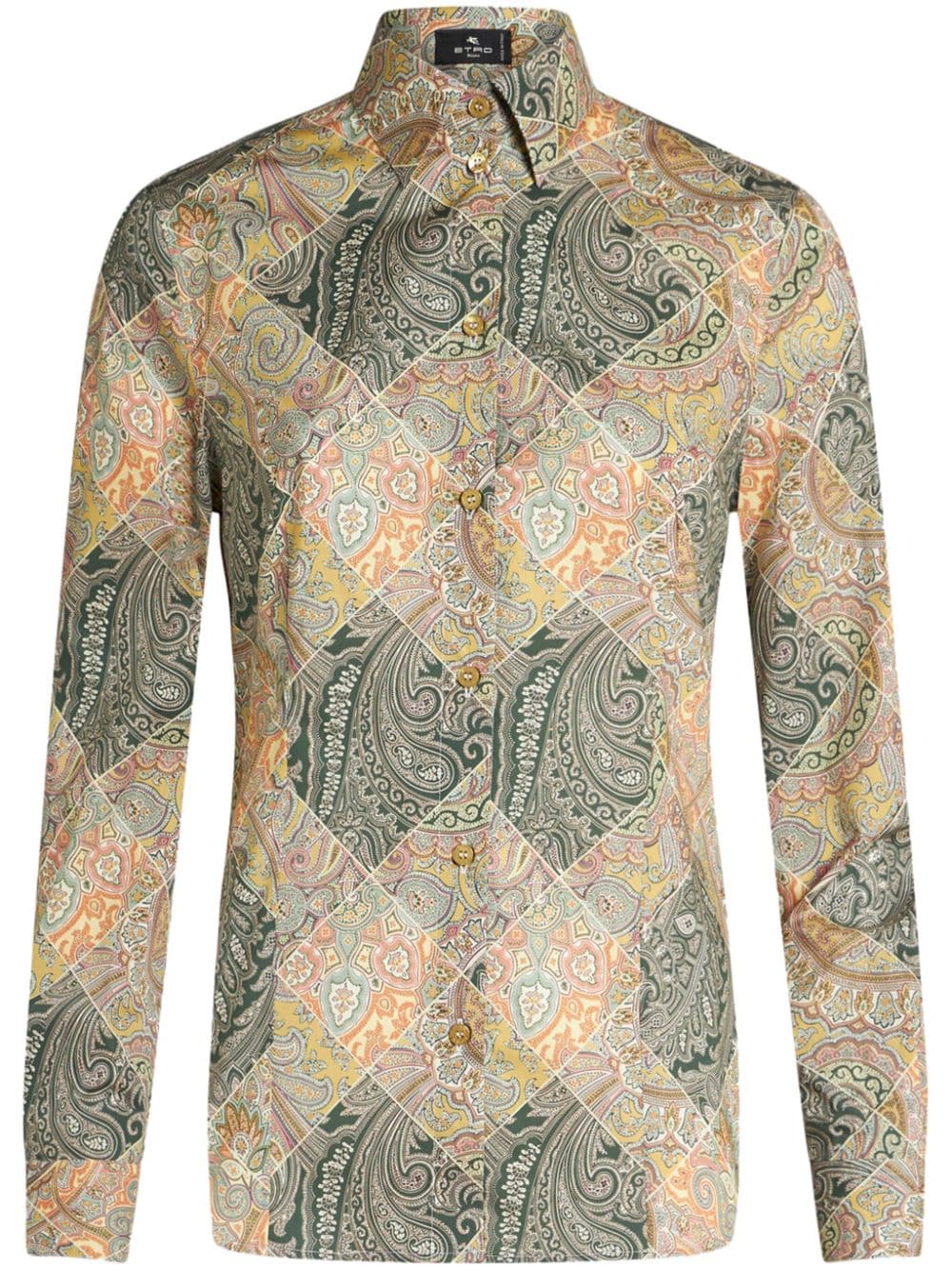 Etro Patchwork-Print Poplin Shirt Yellow