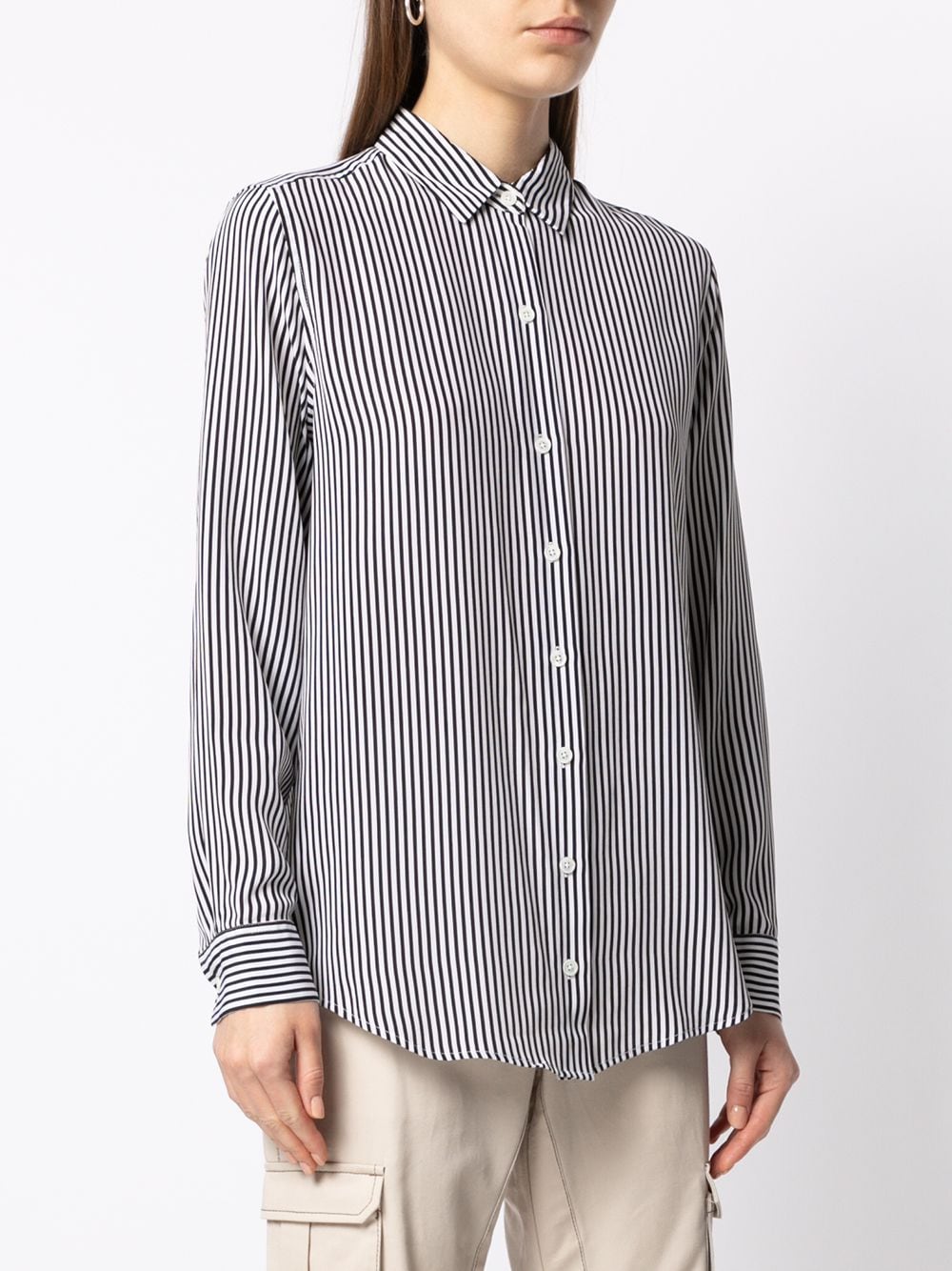 Equipment Striped Silk Shirt with Classic Collar White White