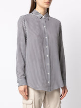 Equipment Striped Silk Shirt with Classic Collar White White