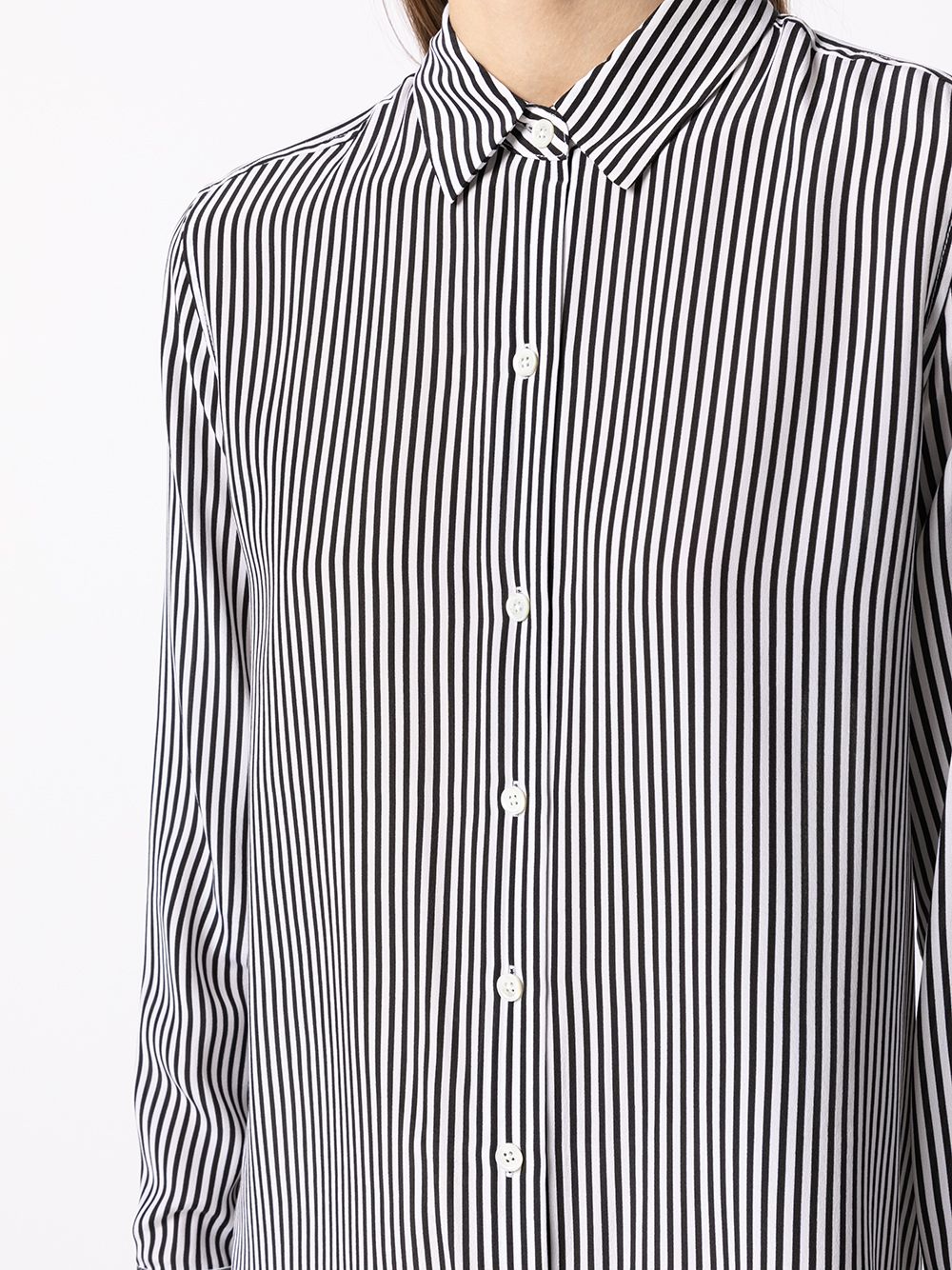 Equipment Striped Silk Shirt with Classic Collar White White