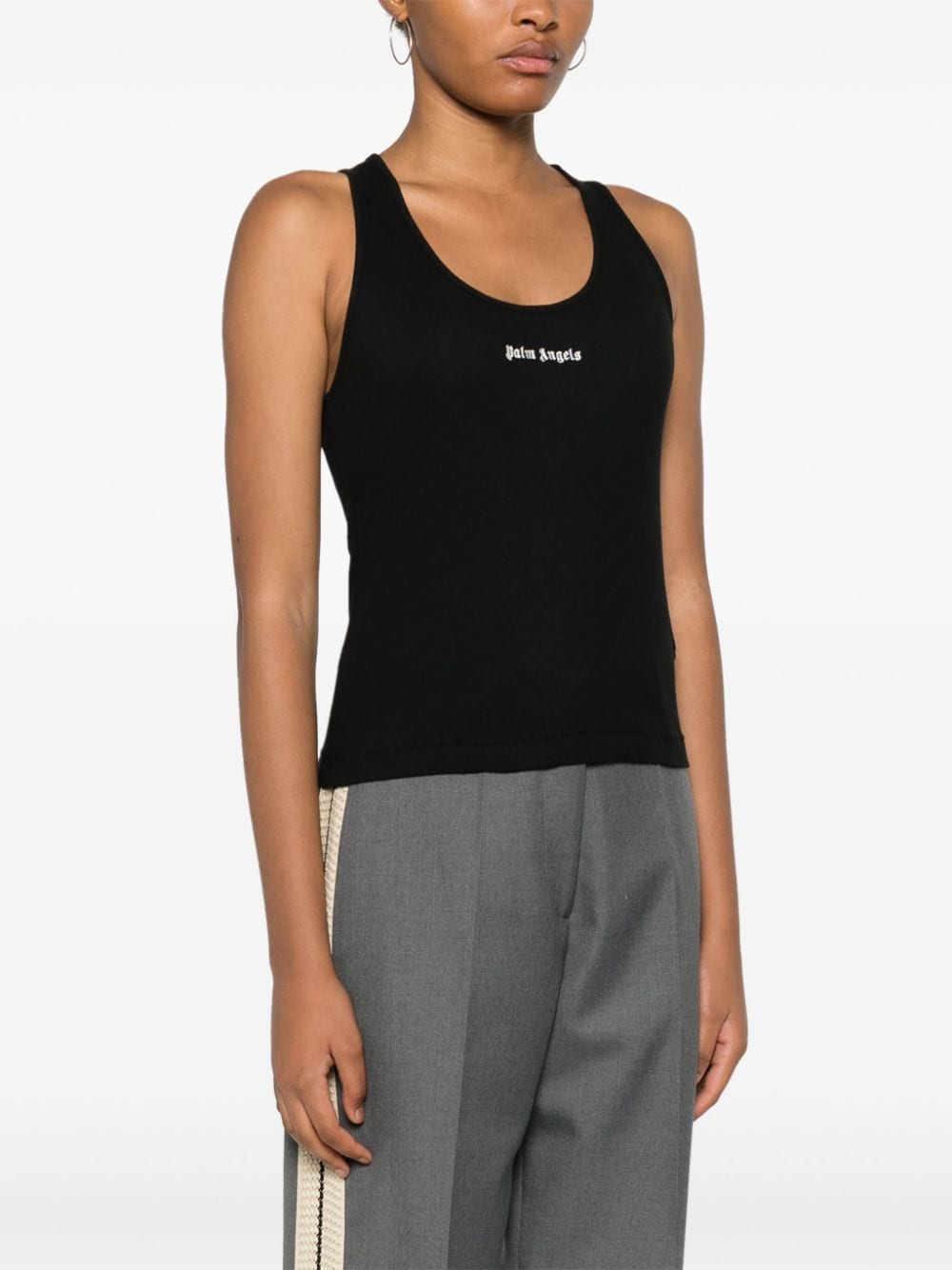 Palm Angels Ribbed-Knit Logo Tank Top Black