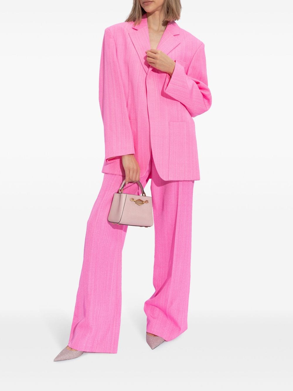 Jimmy Choo Bing Rhinestone-Embellished Glitter Mules Powder