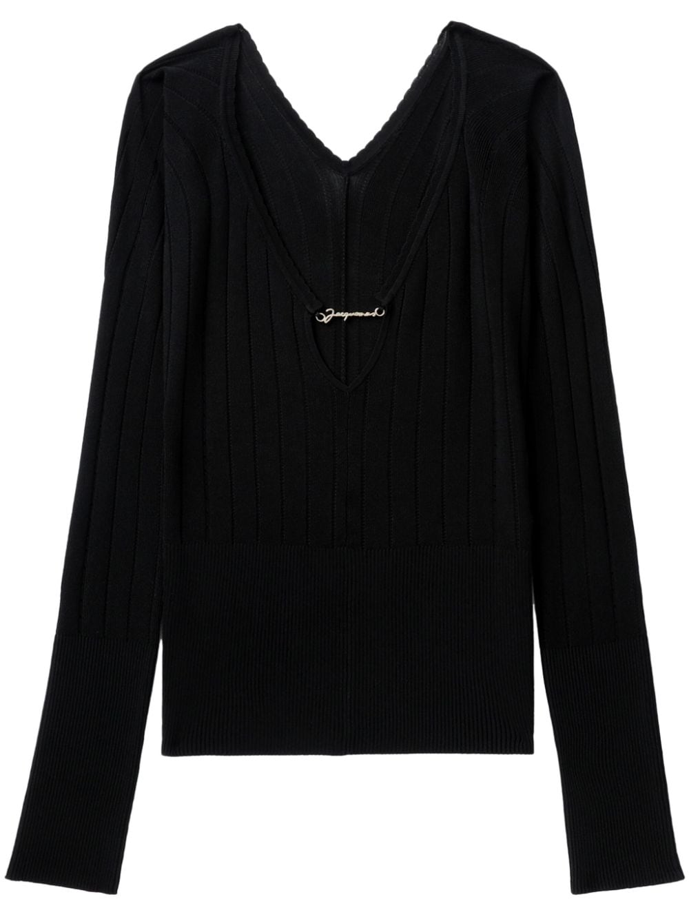 JACQUEMUS Le Haut Pralu Ribbed V-Neck Sweater Black black