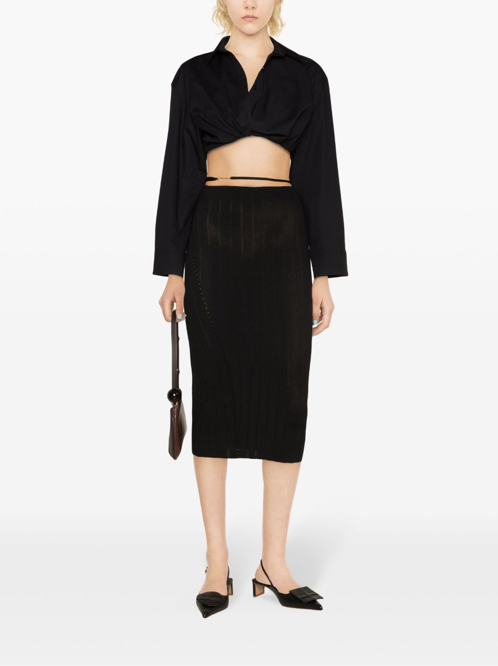 JACQUEMUS Pralu Knit Pencil Midi Skirt Black