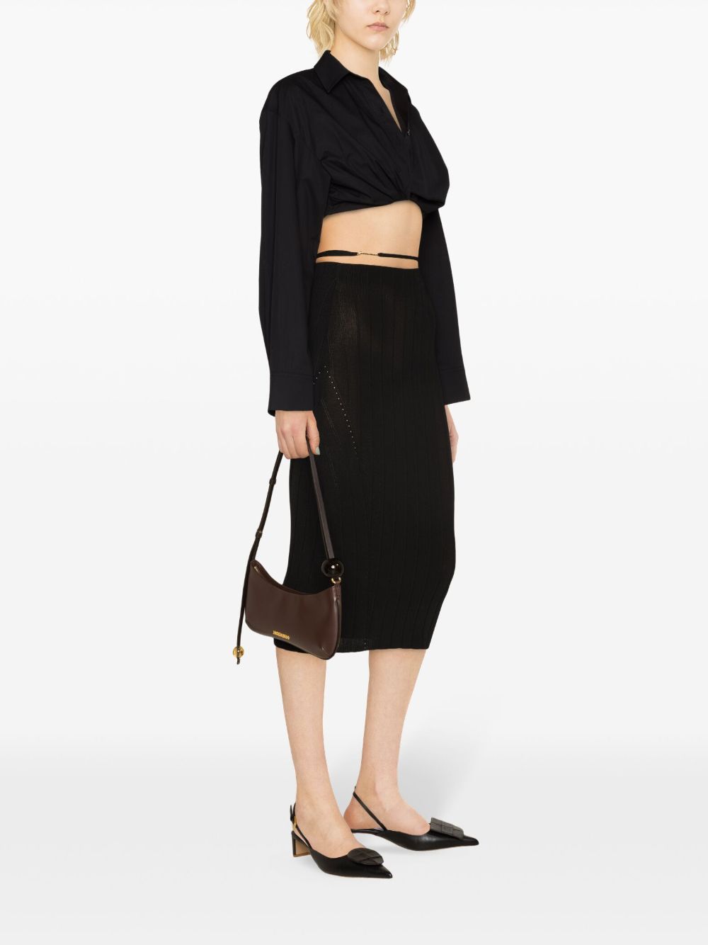 JACQUEMUS Pralu Knit Pencil Midi Skirt Black
