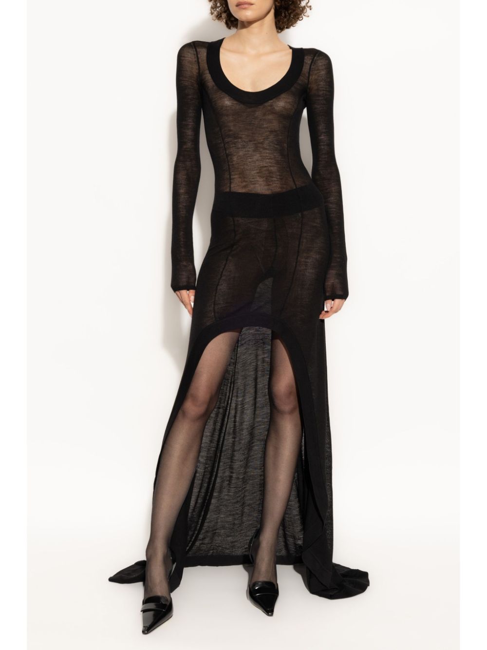 Saint Laurent Asymmetric Wool-Blend Long Dress Black