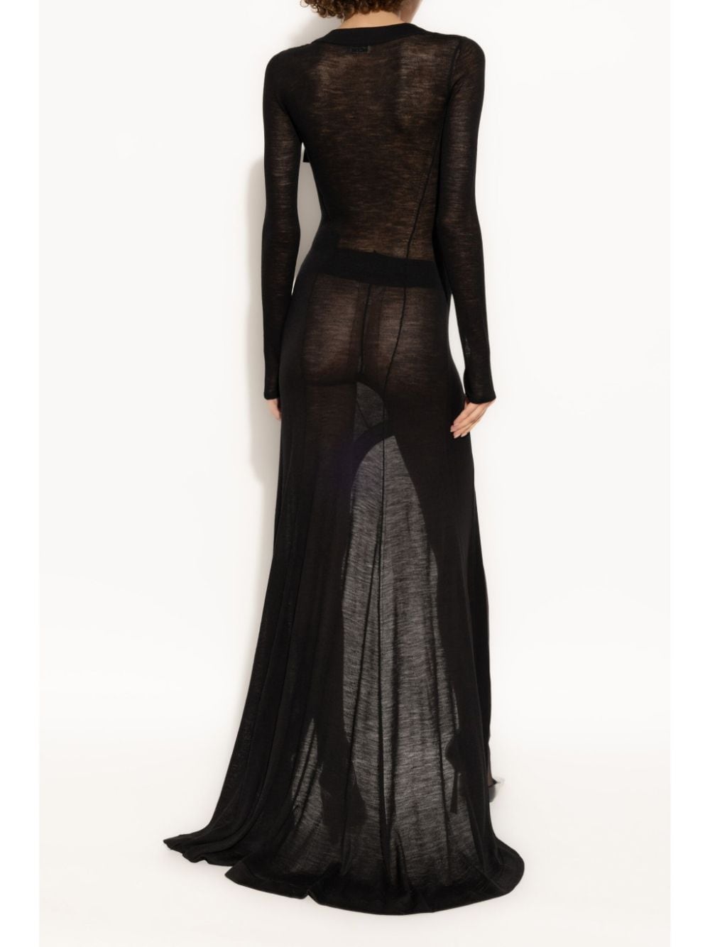 Saint Laurent Asymmetric Wool-Blend Long Dress Black