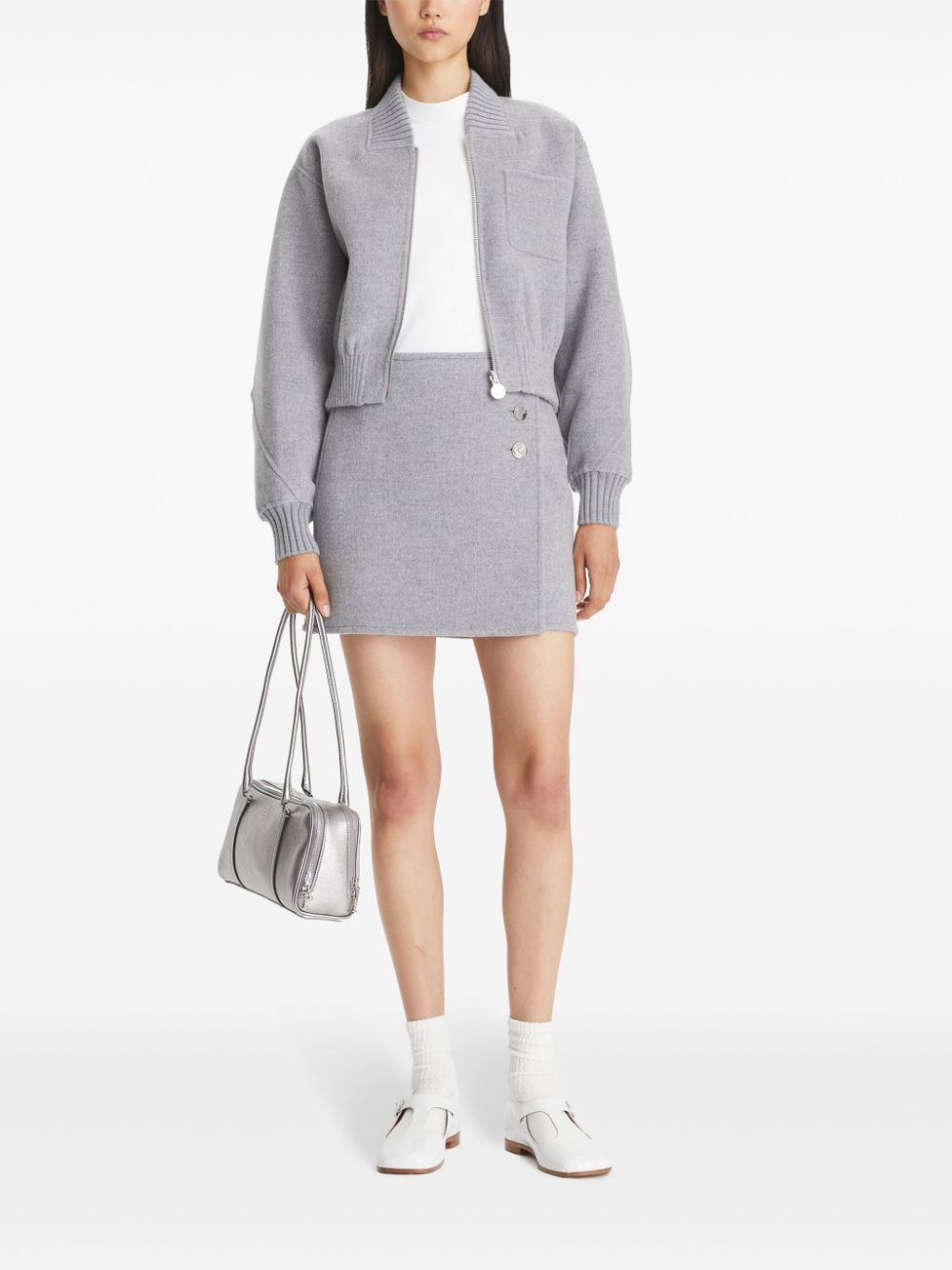 Tory Burch Grey Wool Mélange Faux Wrap Mini Skirt Grey