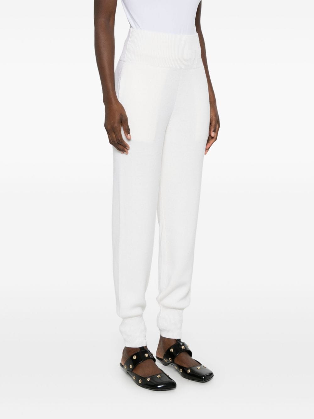 Chloè High-Waisted Knitted Wool Tapered Trousers White White
