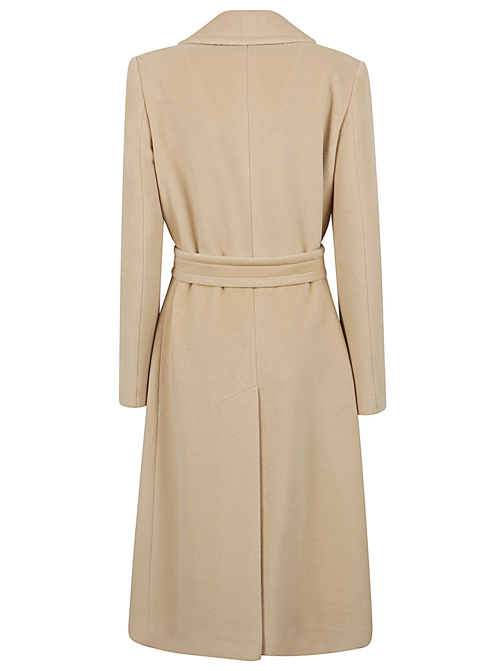 Tagliatore Long Wool and Angora Belted Coat Beige