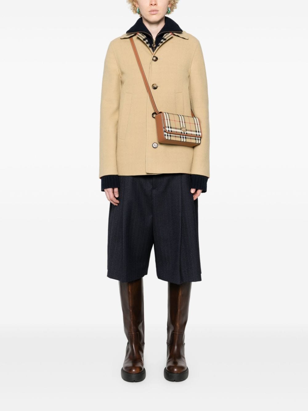Burberry Hampshire Check Flap Crossbody Bag Beige