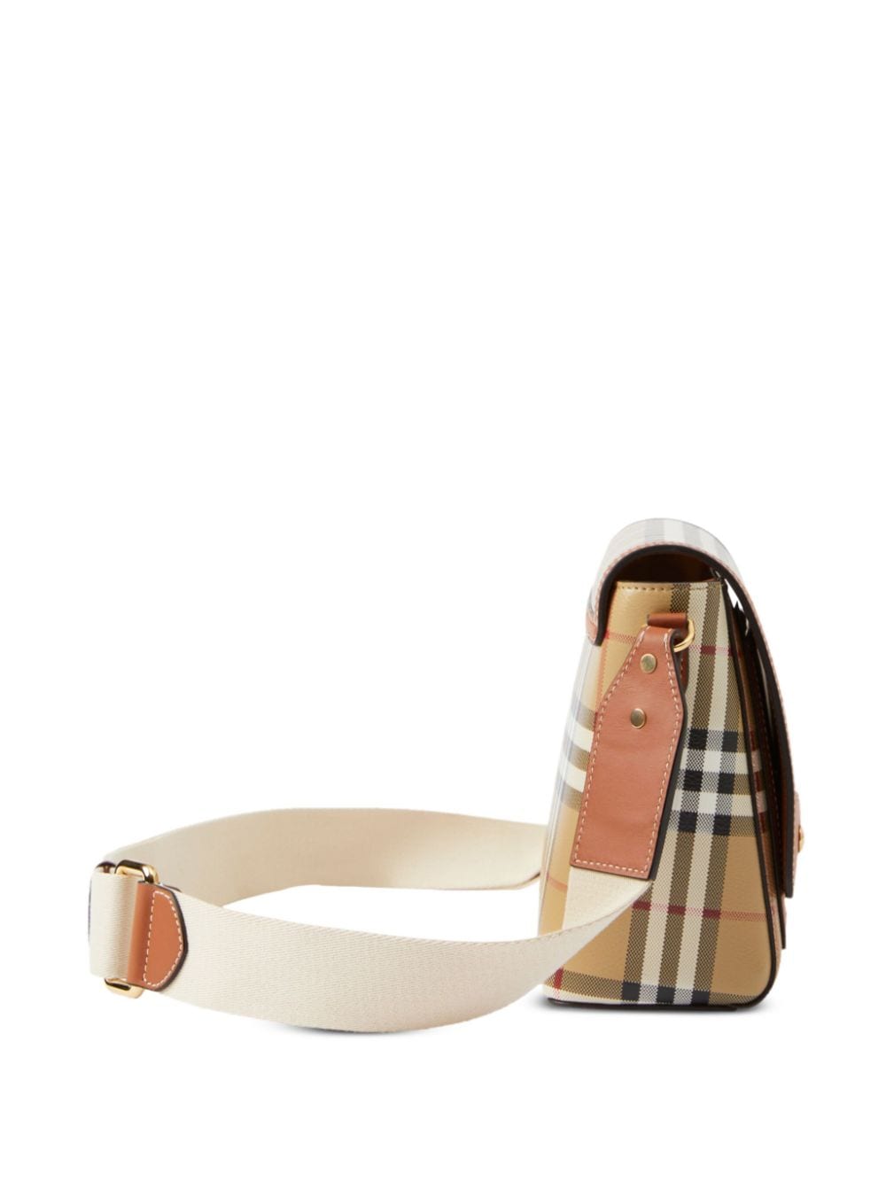 Burberry Note Check Crossbody Bag Leather Brown