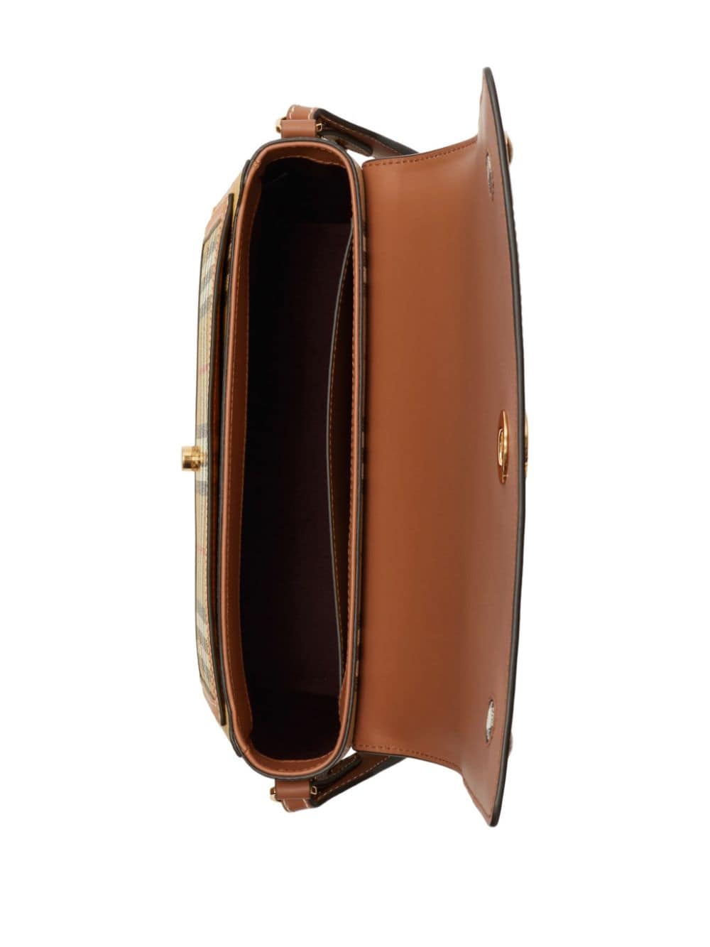 Burberry Note Check Crossbody Bag Leather Brown