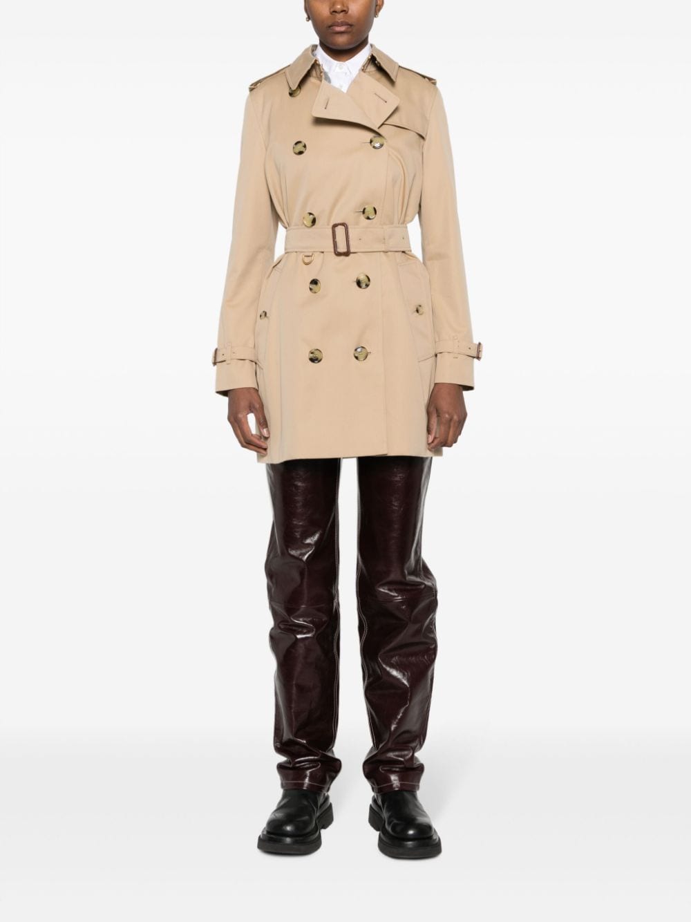 Burberry Short Kensington Heritage Cotton Trench Coat Beige