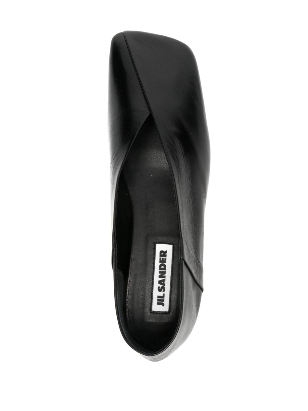 Jil Sander Square-Toe V-Cut Leather Ballet Flats Black