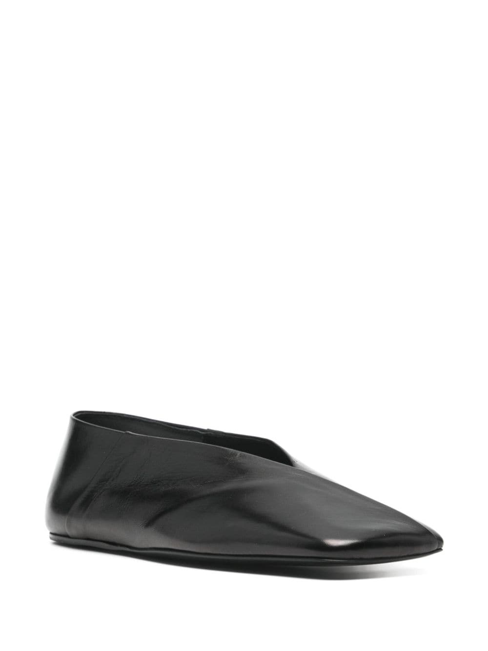Jil Sander Square-Toe V-Cut Leather Ballet Flats Black