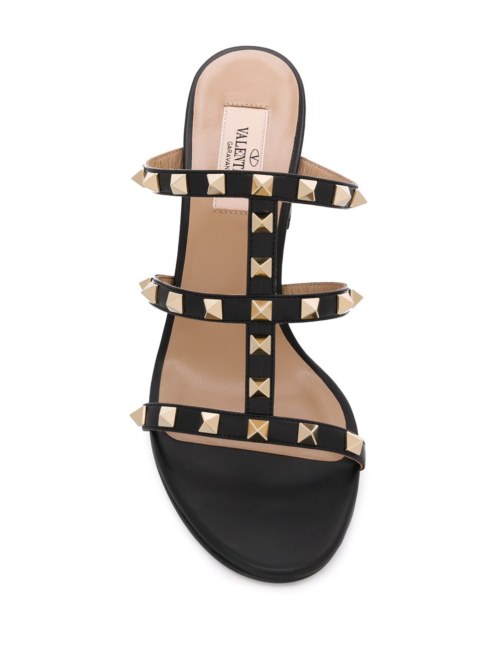 Valentino Garavani Rockstud Leather Mules Black Sandals with Block Heel Black