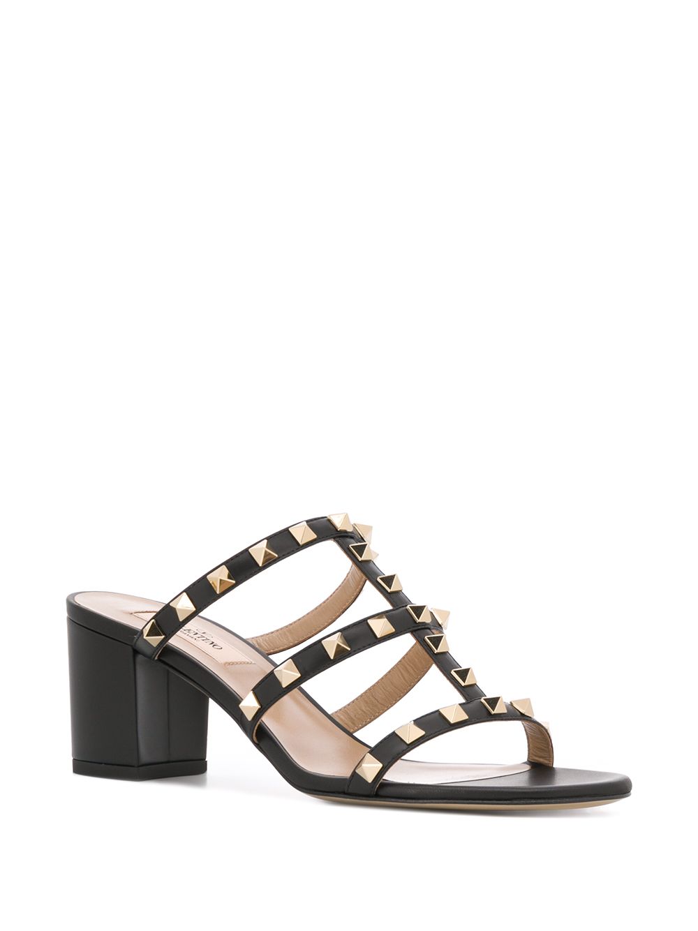 Valentino Garavani Rockstud Leather Mules Black Sandals with Block Heel Black