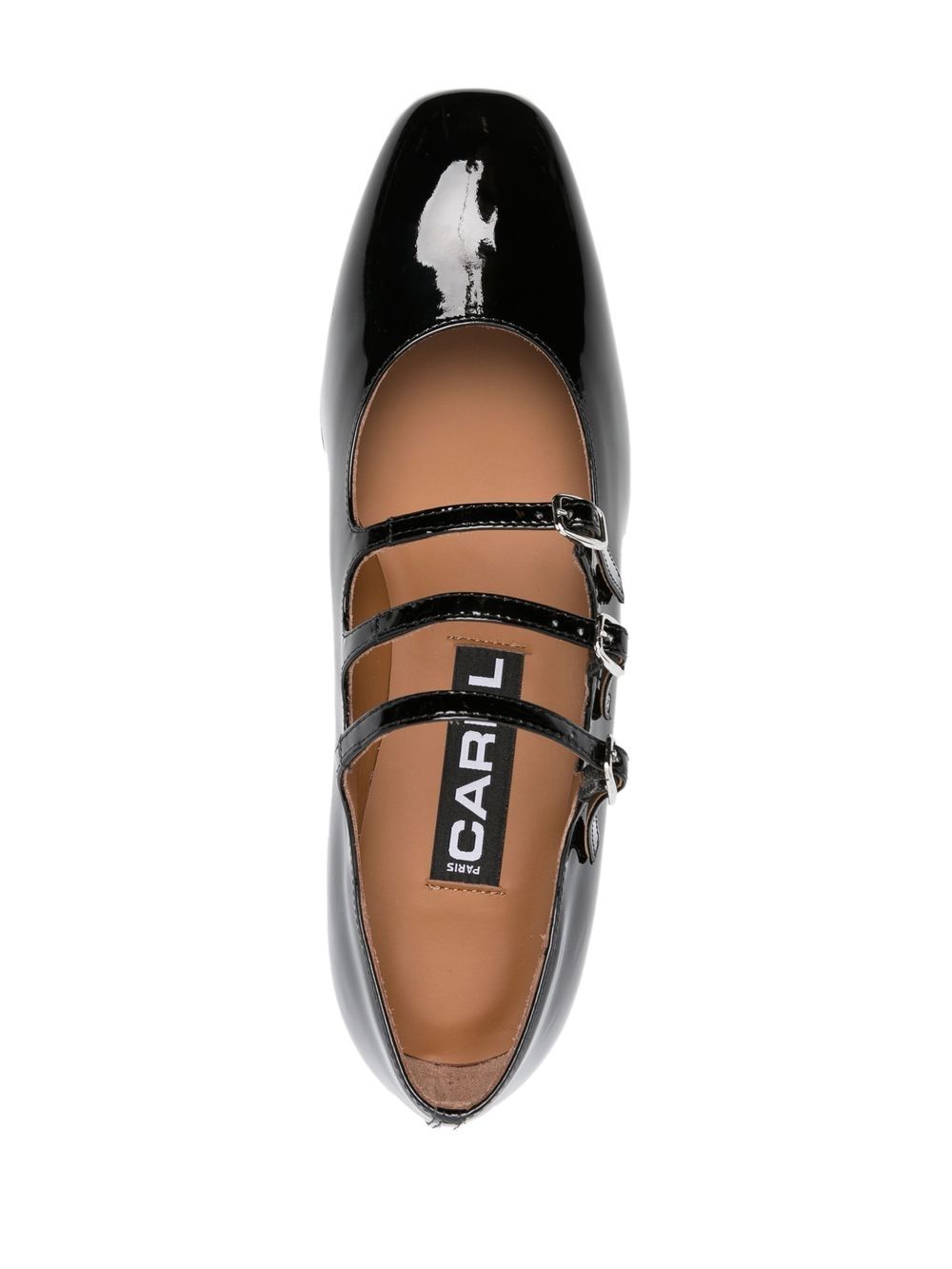 Carel Paris Patent Calfskin Mary Jane Flats with Triple Straps Black