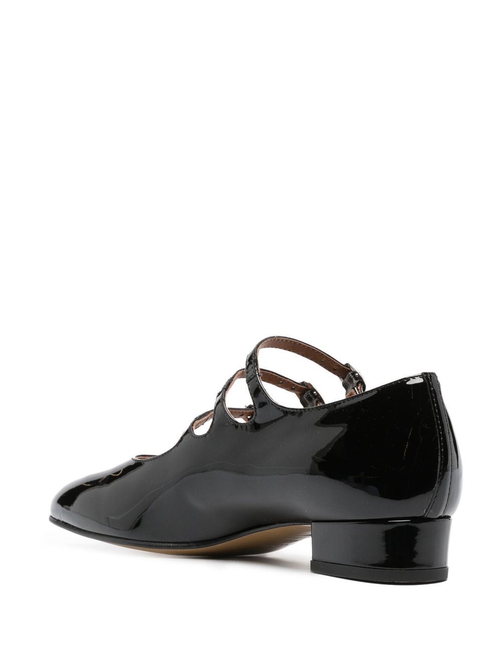 Carel Paris Patent Calfskin Mary Jane Flats with Triple Straps Black