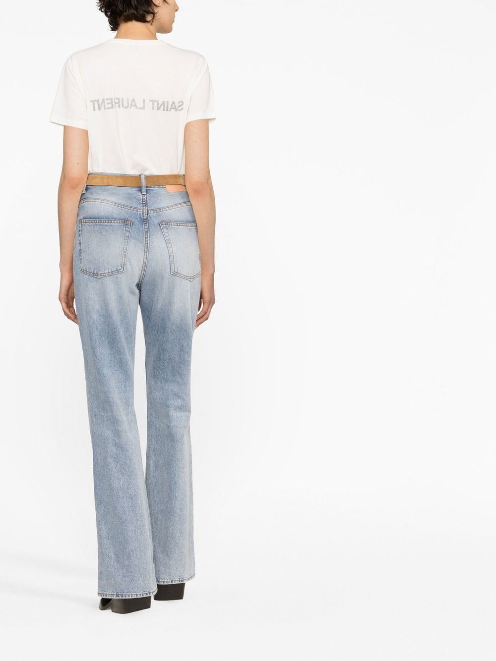 Saint Laurent Reverse Logo-Print Cotton T-Shirt White