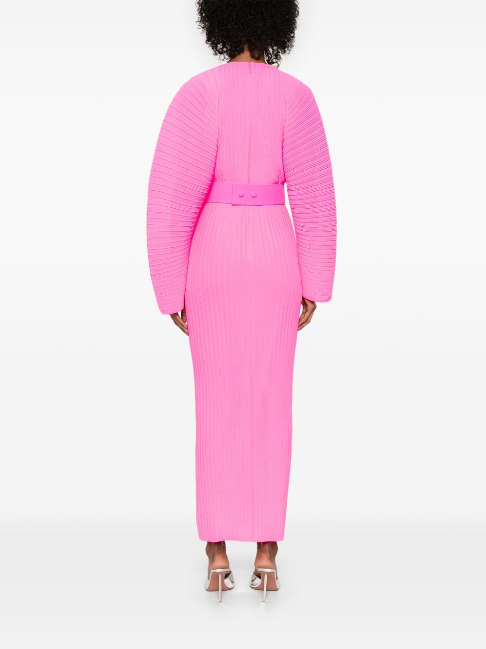 Solace London Fuchsia Long-Sleeve Belted Pencil Dress Fuchsia