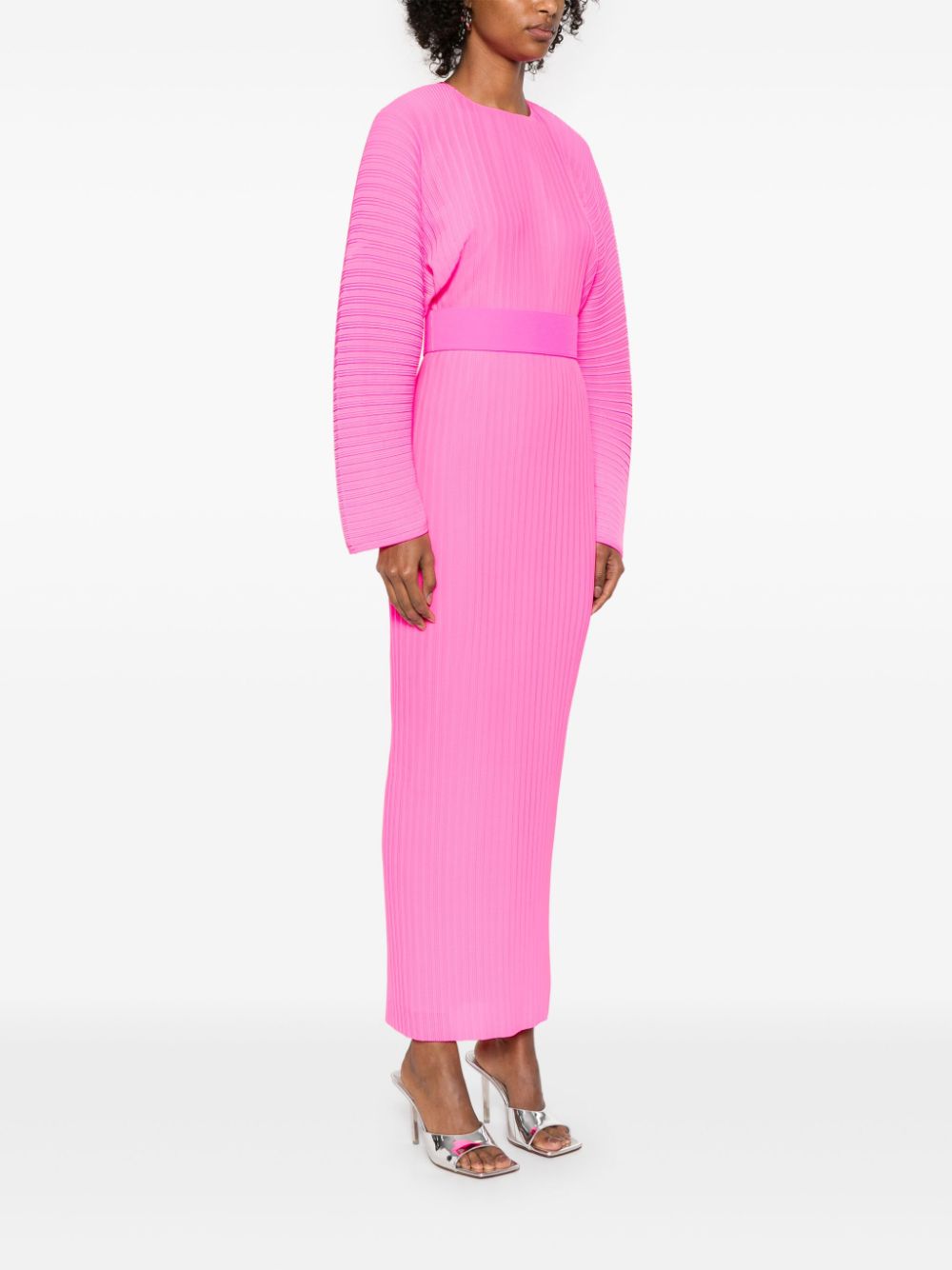 Solace London Fuchsia Long-Sleeve Belted Pencil Dress Fuchsia