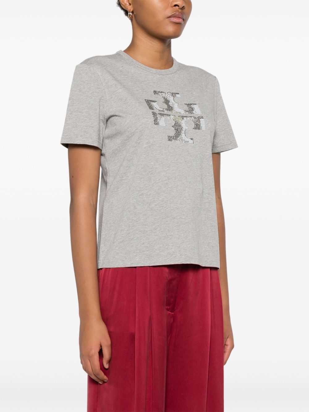 Tory Burch Logo Cotton Crew Neck T-Shirt Grey