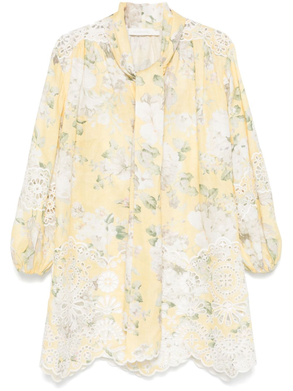 Zimmermann Acacia Linen Floral Mini Dress Yellow