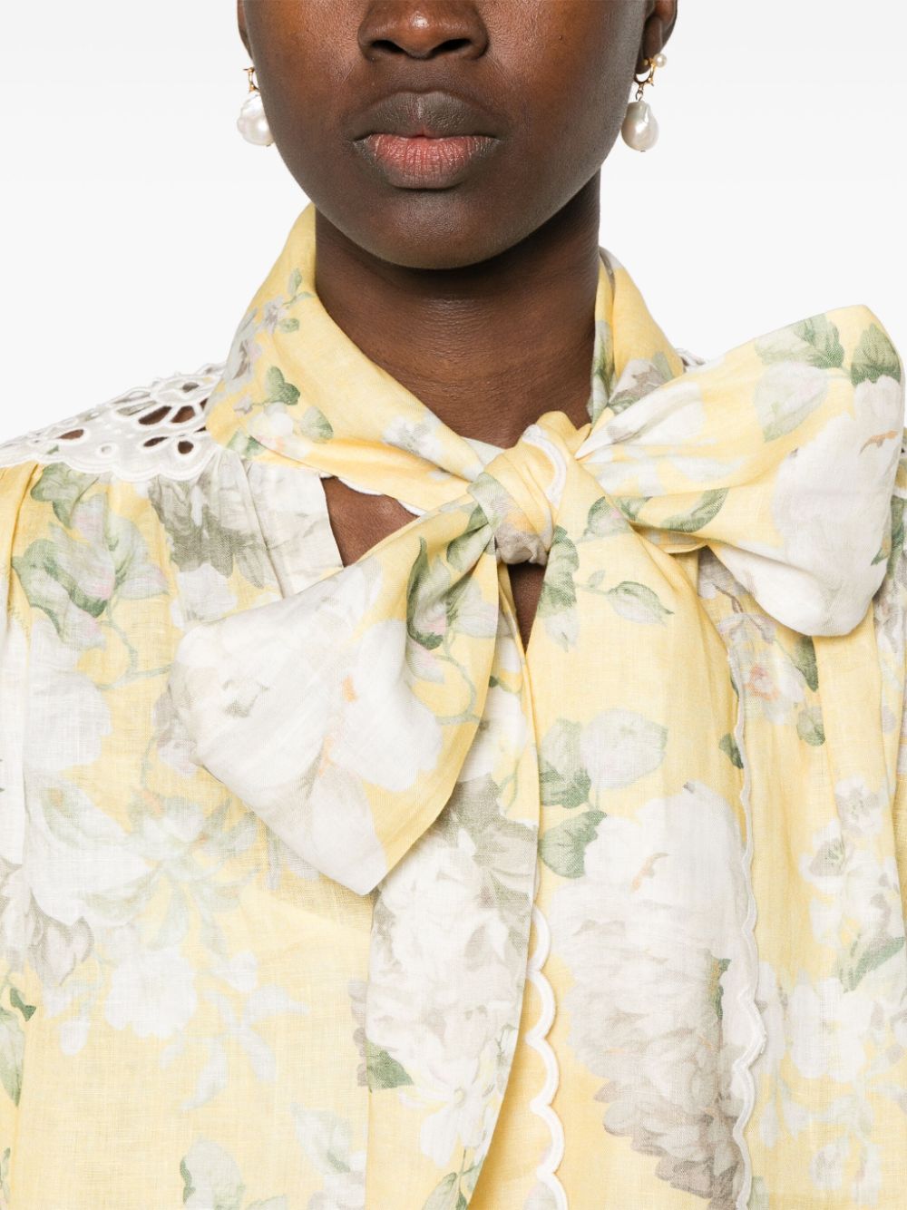 Zimmermann Acacia Linen Floral Mini Dress Yellow