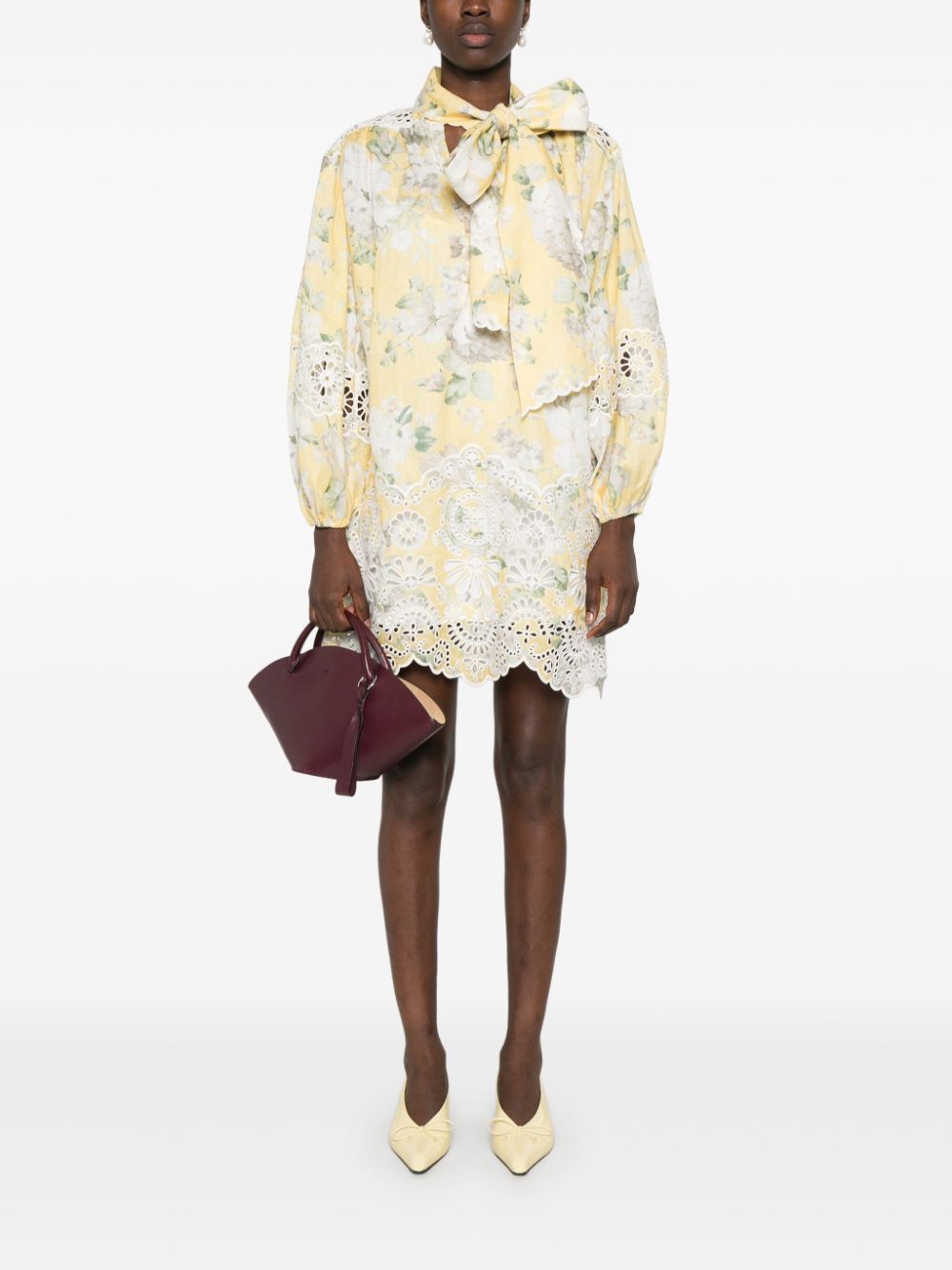 Zimmermann Acacia Linen Floral Mini Dress Yellow