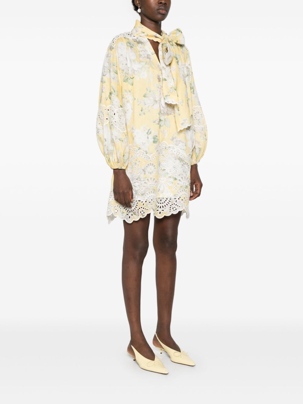 Zimmermann Acacia Linen Floral Mini Dress Yellow