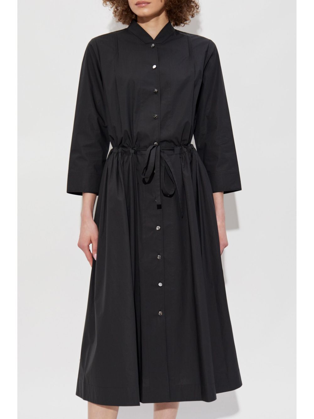 Tory Burch Belted Cotton Shirt Dress with Stand-Up Collar Black