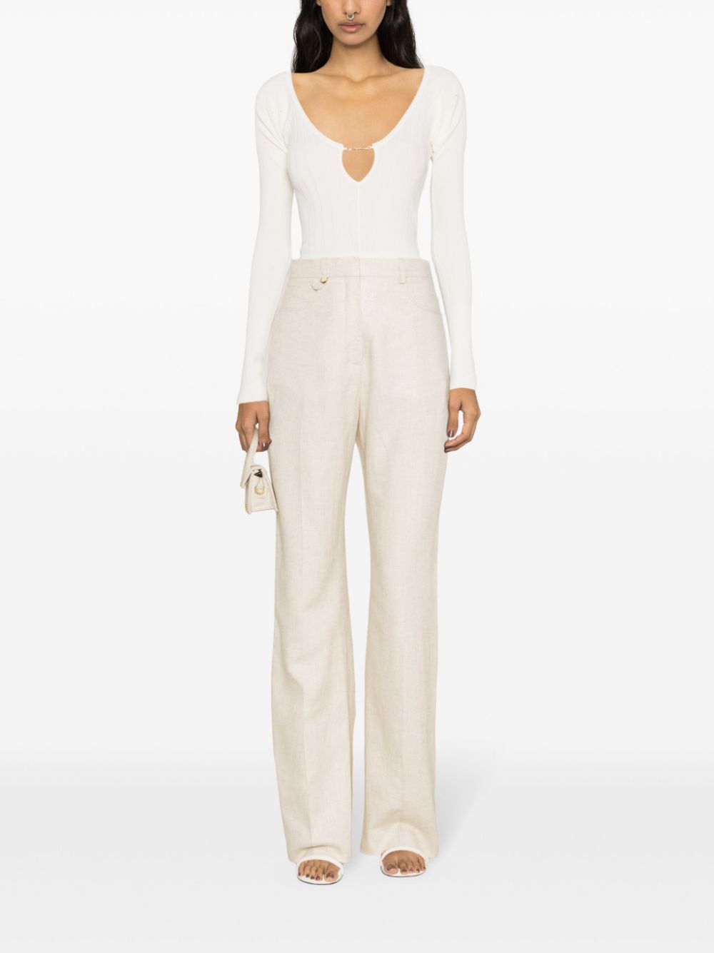 JACQUEMUS Long sleeve Scalloped Top White