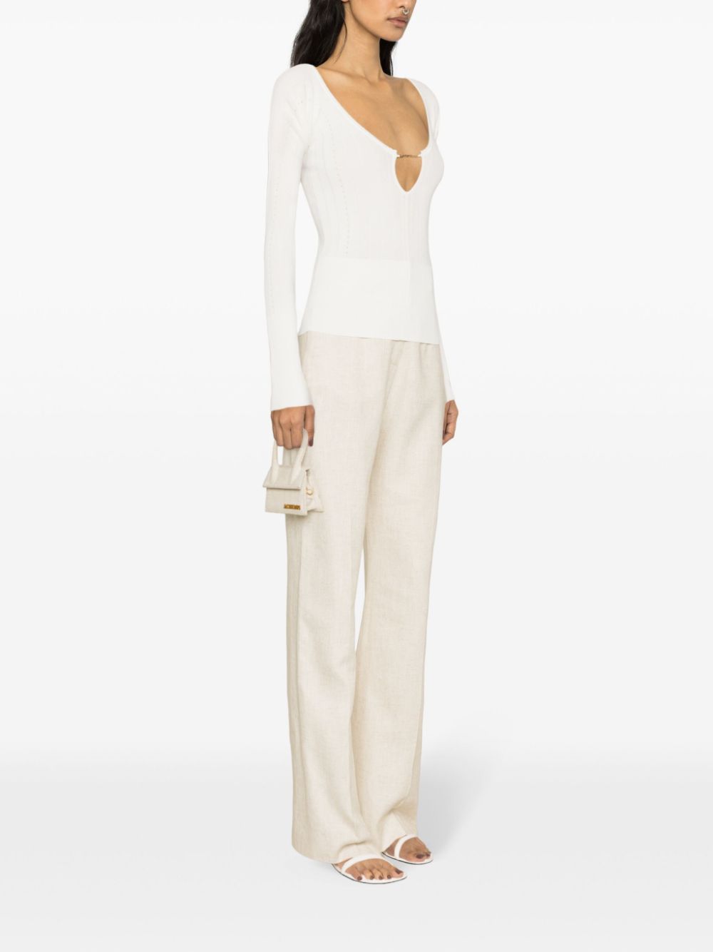 JACQUEMUS Long sleeve Scalloped Top White