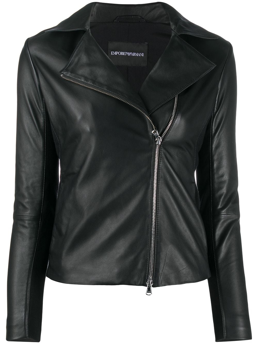 Emporio Armani Zipped Black Leather Biker Jacket Black