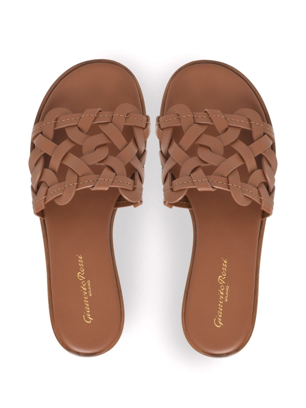Gianvito Rossi Leather Sandals with Stacked Heel in Brown Leather Brown