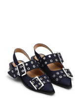 Ganni Denim Feminine Buckle Pointed Ballerinas Blue