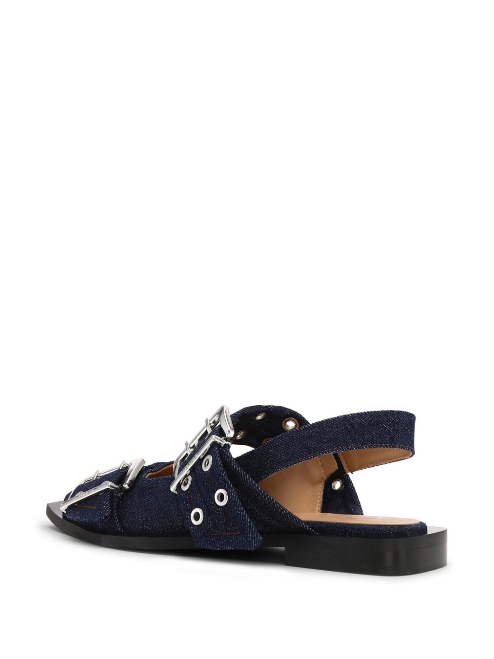 Ganni Denim Feminine Buckle Pointed Ballerinas Blue