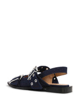 Ganni Denim Feminine Buckle Pointed Ballerinas Blue