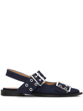 Ganni Denim Feminine Buckle Pointed Ballerinas Blue