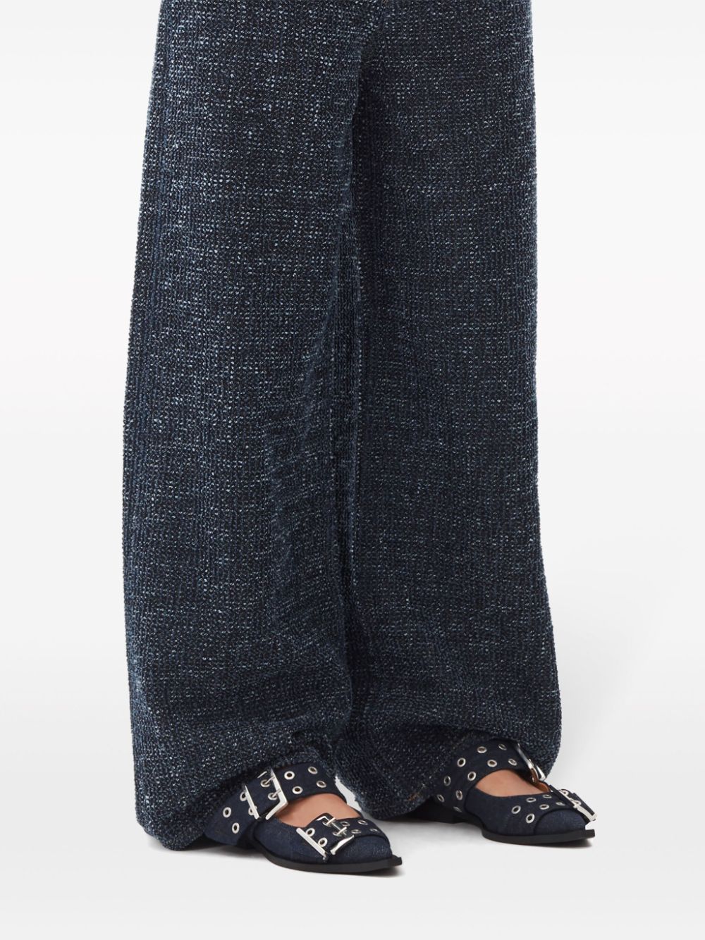 Ganni Denim Feminine Buckle Pointed Ballerinas Blue