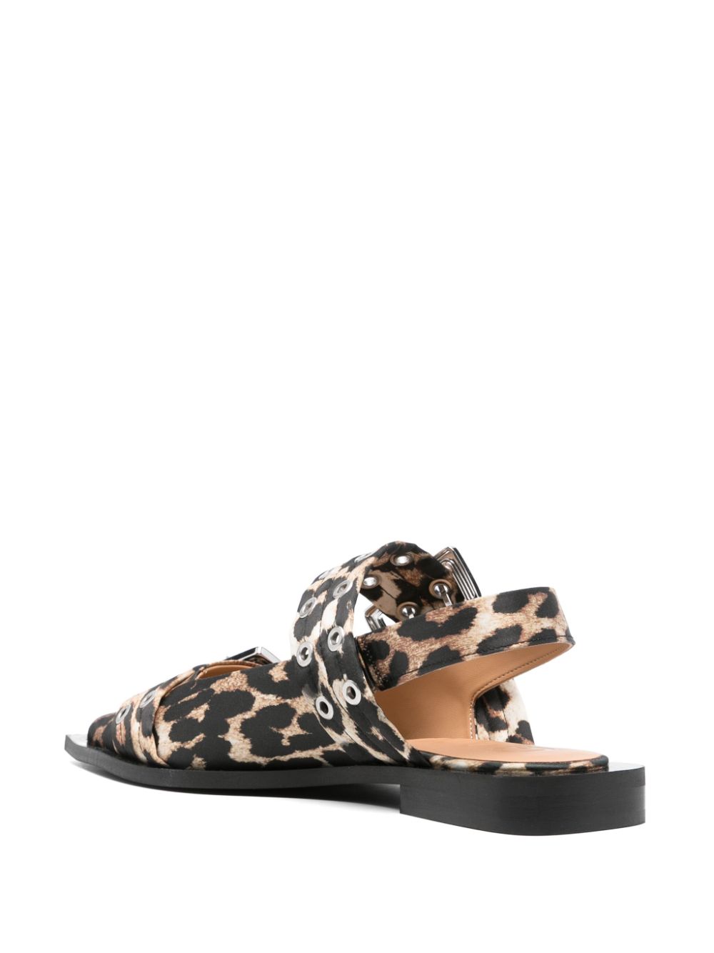 Ganni Printed Satin Leopard Ballerinas Brown