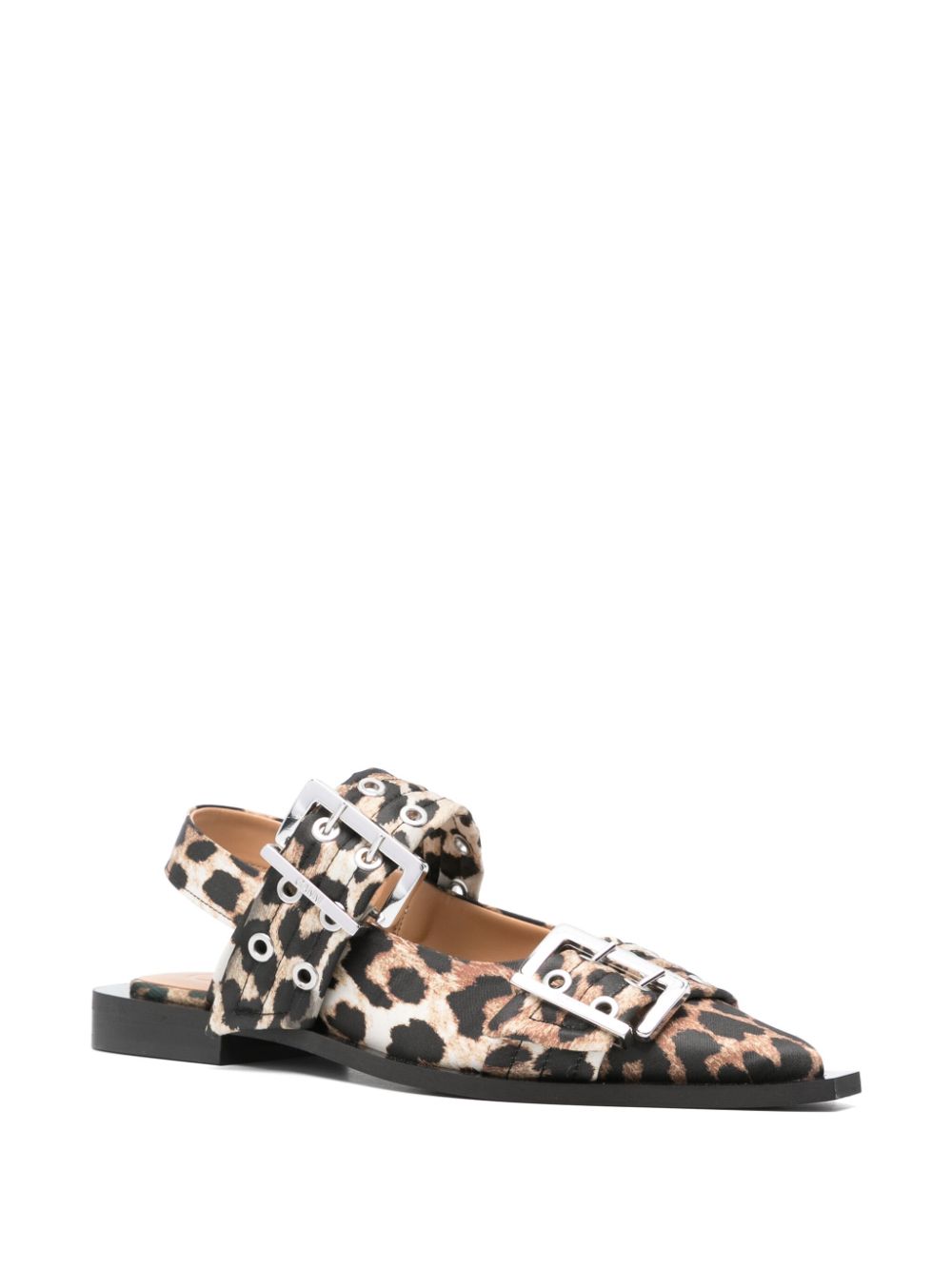 Ganni Printed Satin Leopard Ballerinas Brown