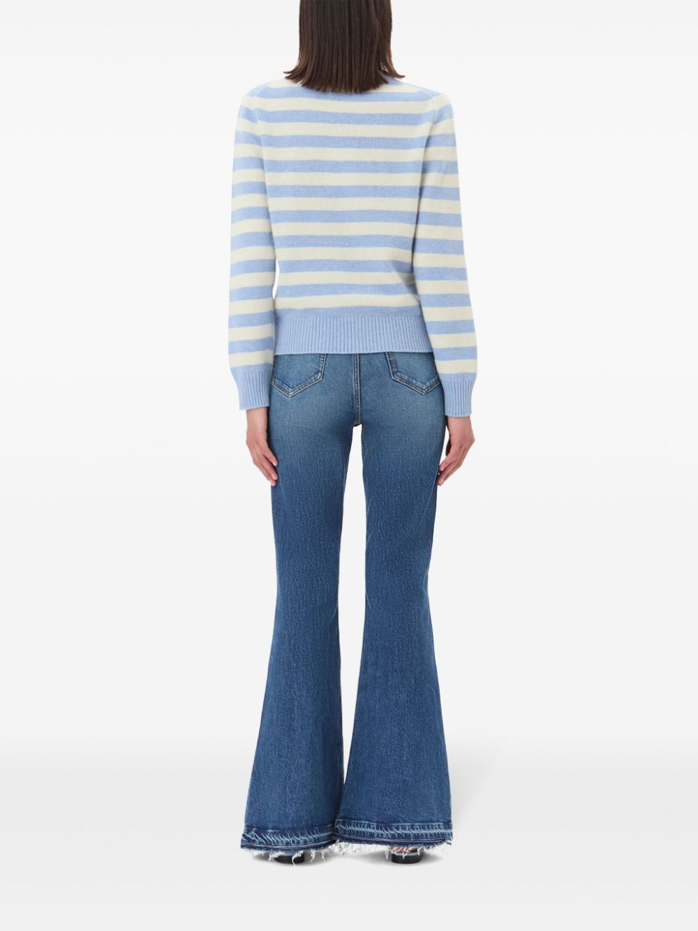 Ganni Embroidered Pinstripe Wool Sweater Clear Blue