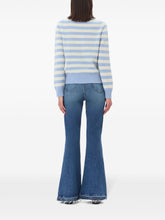 Ganni Embroidered Pinstripe Wool Sweater Clear Blue