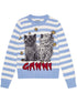 Ganni Embroidered Pinstripe Wool Sweater Clear Blue