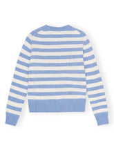 Ganni Embroidered Pinstripe Wool Sweater Clear Blue