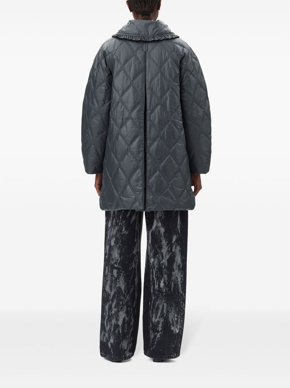 Ganni Shiny Quilted Midi Jacket With Hood Black