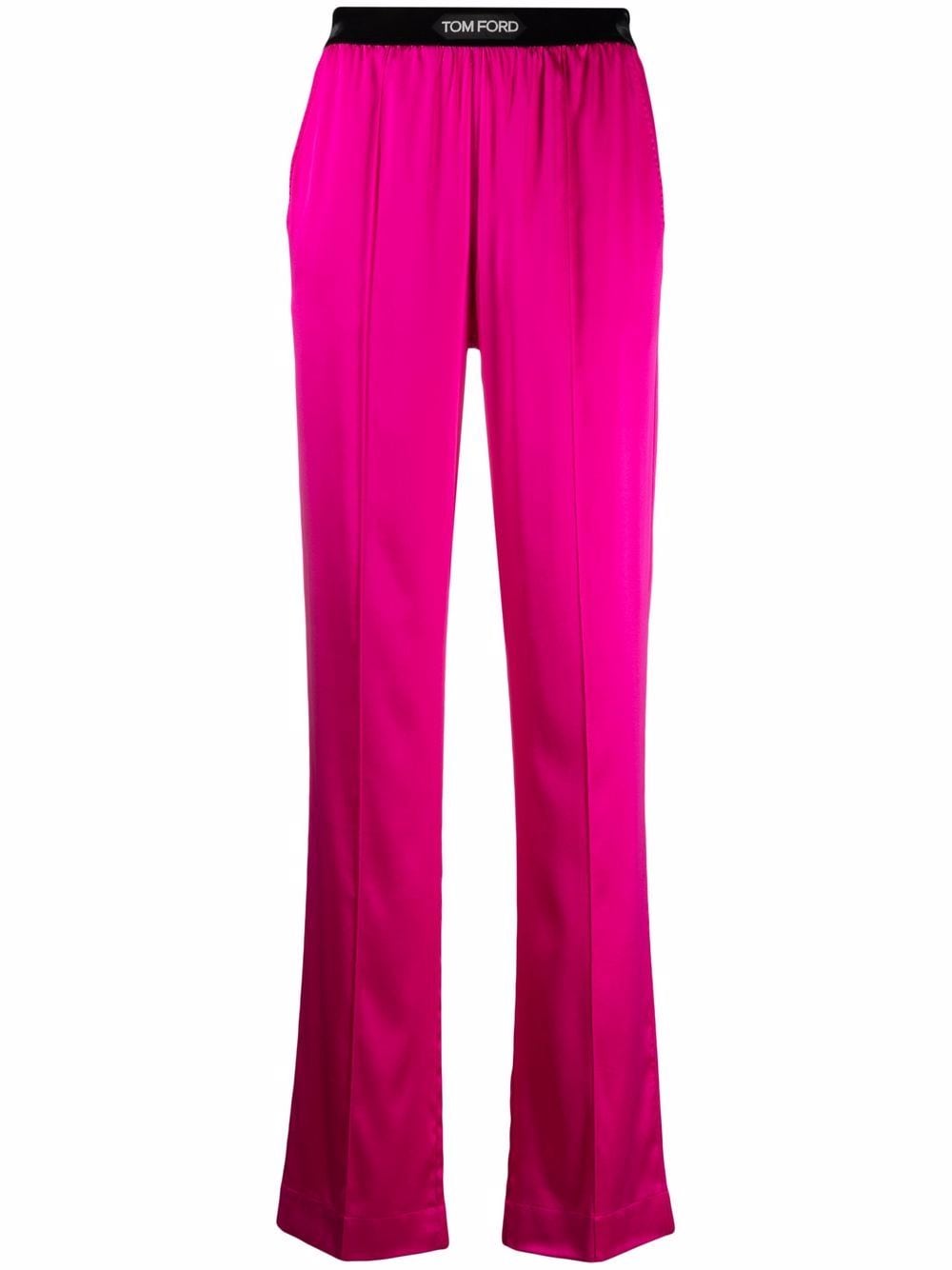 Tom Ford High-Waisted Silk Straight-Leg Trousers Fuchsia fuchsia